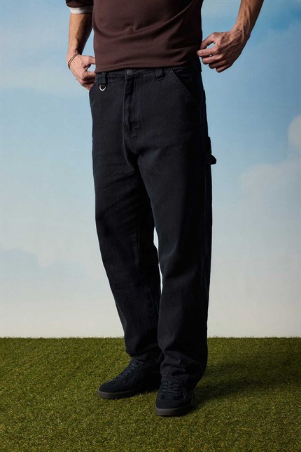 Erkek Baggy Marangoz Cepli Jean Pantolon Siyah