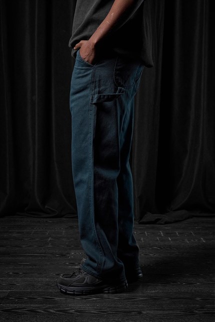Erkek Baggy Marangoz Cepli Jean Pantolon Mavi