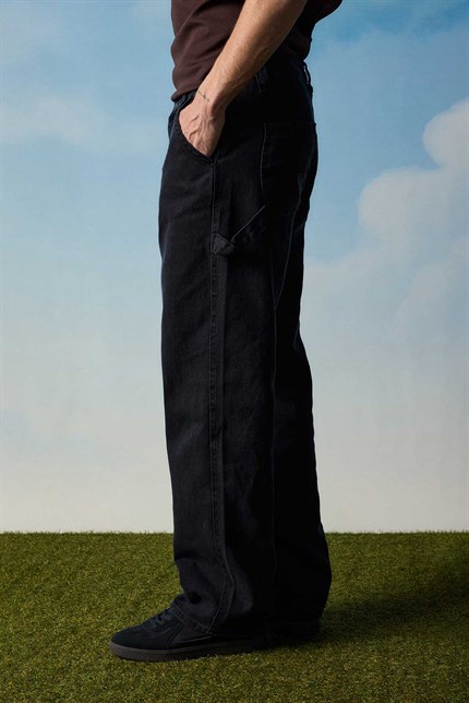 Erkek Baggy Marangoz Cepli Jean Pantolon Siyah