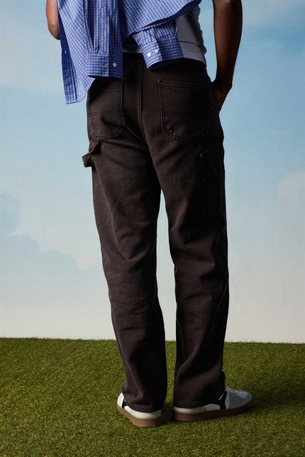 Erkek Baggy Marangoz Cepli Jean Pantolon Kahverengi