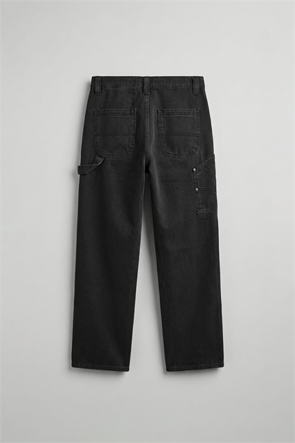 Erkek Baggy Marangoz Cepli Jean Pantolon Siyah