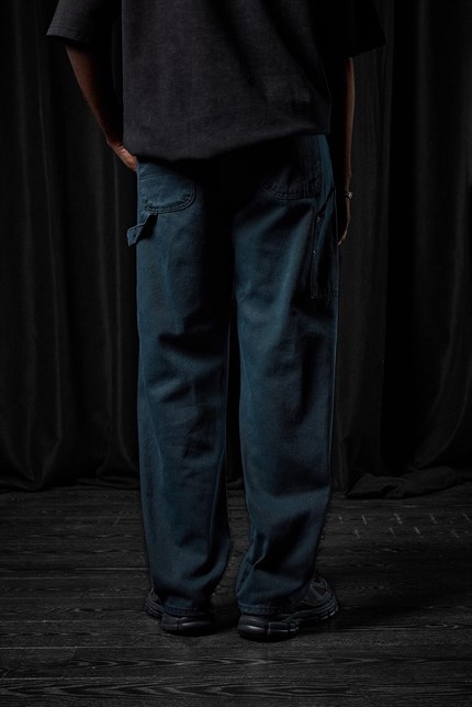 Erkek Baggy Marangoz Cepli Jean Pantolon Mavi