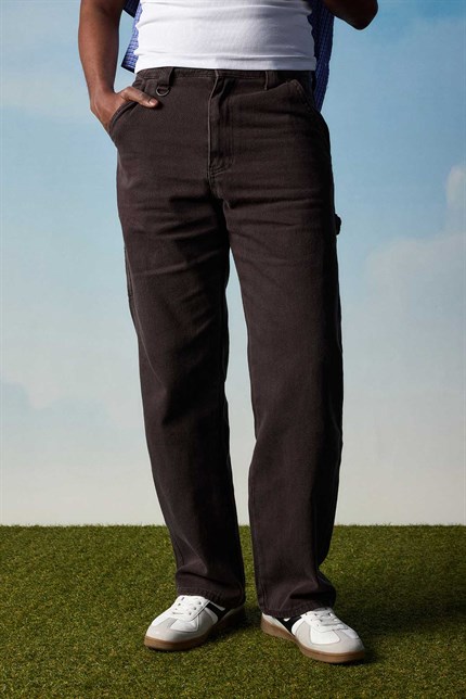 Erkek Baggy Marangoz Cepli Jean Pantolon Kahverengi