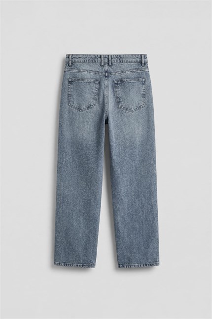 Erkek Baggy Nakış Detaylı Jean Pantolon Mavi