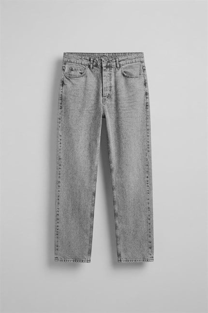 Erkek Baggy Soluk Efekt Jean Pantolon Gri