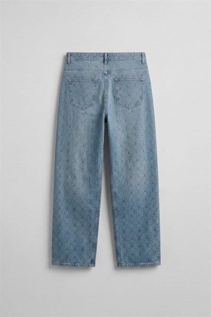 Erkek Baggy Vintage Efektli Jean Pantolon Mavi