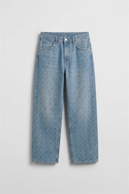 Erkek Baggy Vintage Efektli Jean Pantolon Mavi