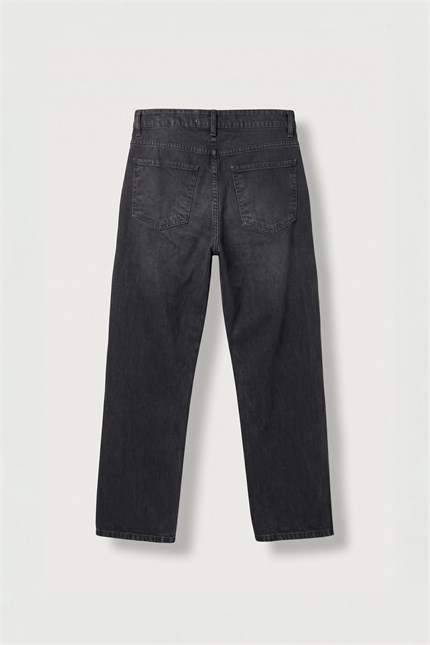 Erkek Baggy Yıkamalı Düz Paça Jean Pantolon Siyah