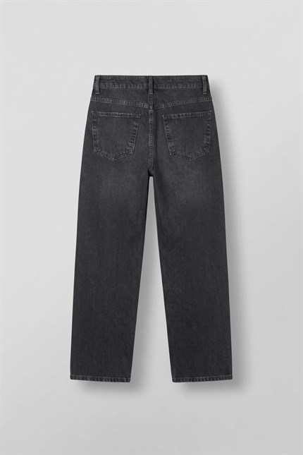 Erkek Baggy Yıkamalı Düz Paça Jean Pantolon Siyah
