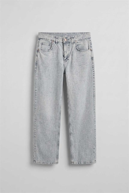 Erkek Baggy Yıkamalı Jean Pantolon Buz Mavi