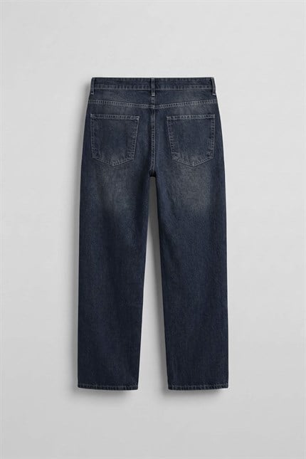 Erkek Baggy Yıkamalı Jean Pantolon Lacivert