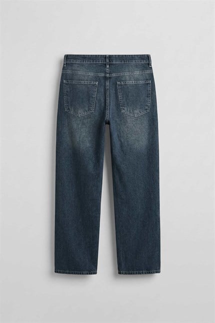 Erkek Baggy Yıkamalı Jean Pantolon Lacivert