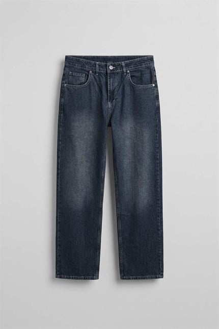Erkek Baggy Yıkamalı Jean Pantolon Lacivert