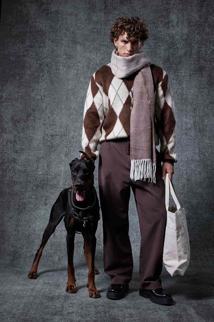 Erkek Baklava Desenli Oversıze Kazak Kahverengi