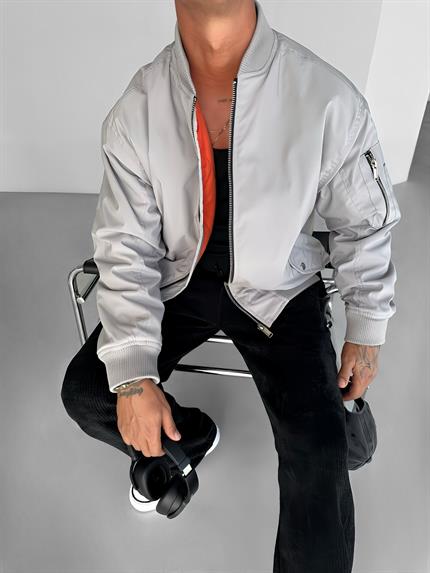 Erkek Basic Bomber Ceket Gri