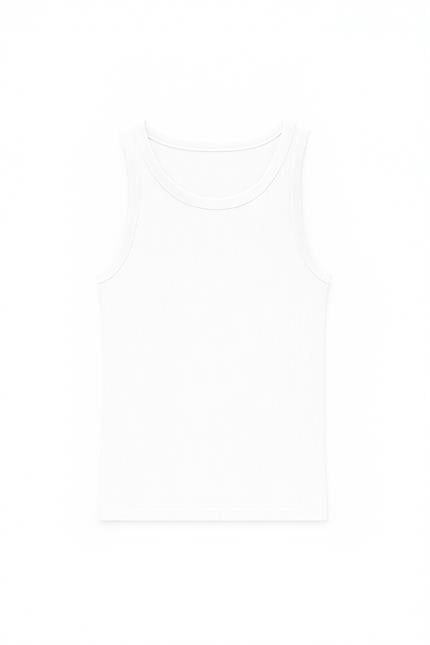 Erkek Basic Fitilli Kumaş Atlet Beyaz