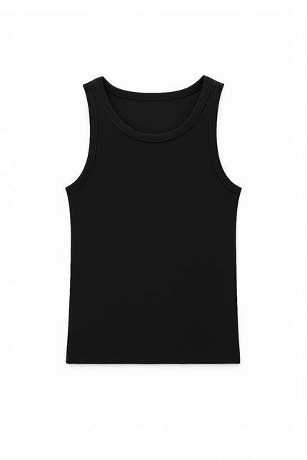 Erkek Basic Fitilli Kumaş Atlet Siyah