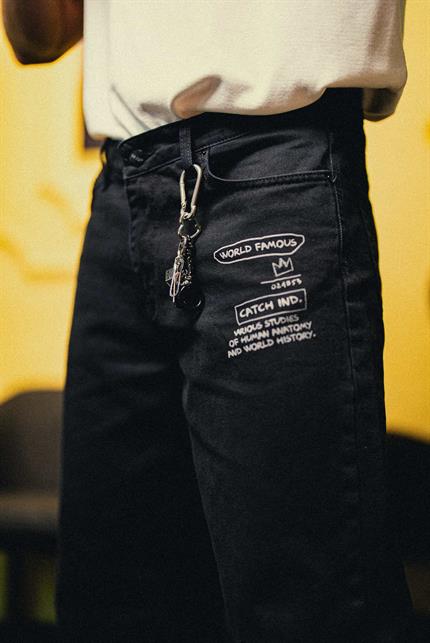 Erkek Baskılı Baggy Jean Pantolon Siyah