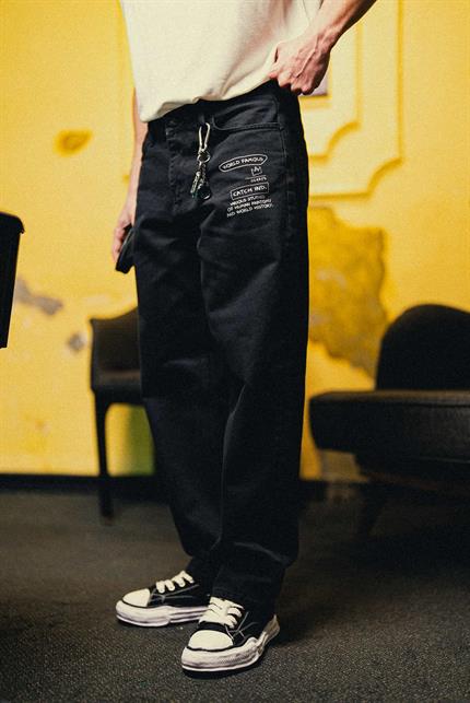 Erkek Baskılı Baggy Jean Pantolon Siyah