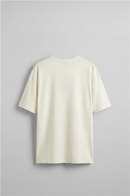 Erkek Baskılı Oversize T-Shirt Beyaz