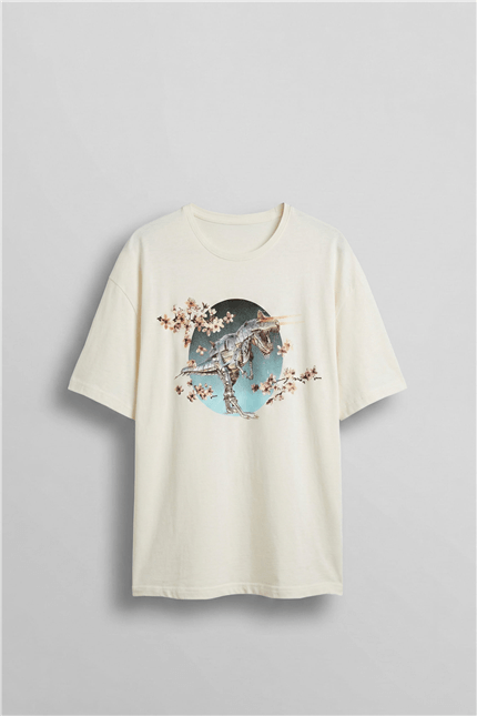 Erkek Baskılı Oversize T-Shirt Beyaz