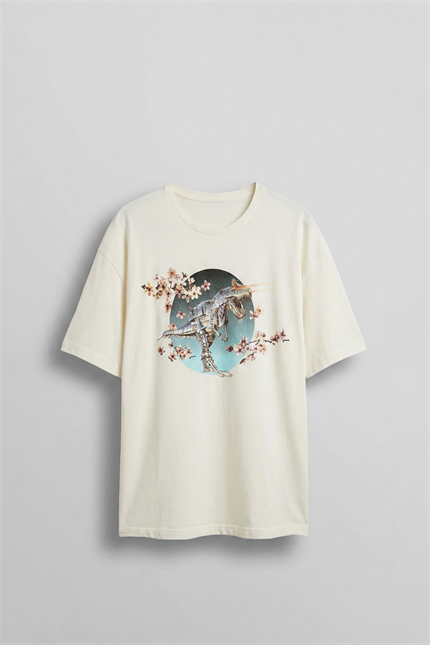 Erkek Baskılı Oversize T-Shirt Beyaz