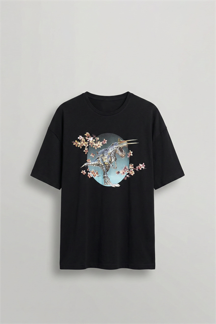 Erkek Baskılı Oversize T-Shirt Siyah