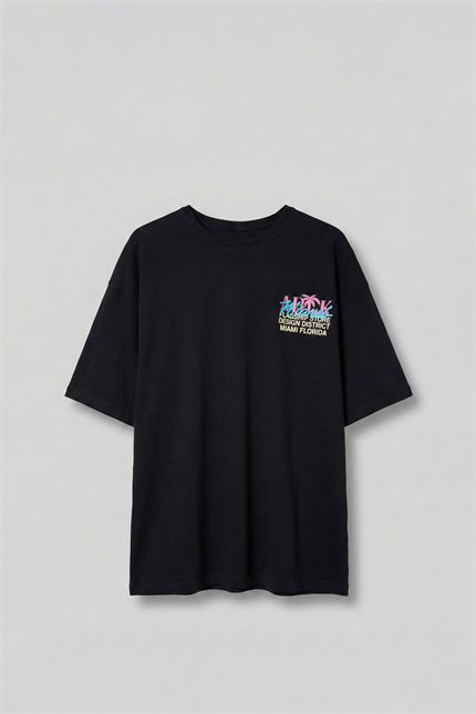 Erkek Baskılı Oversize T-Shirt Siyah