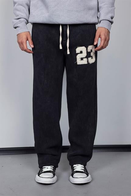 Erkek Baskılı Yıkamalı Baggy Fit Eşofman Siyah