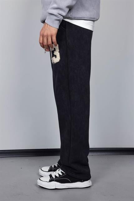 Erkek Baskılı Yıkamalı Baggy Fit Eşofman Siyah