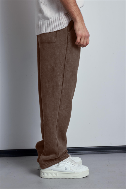 Erkek Baskılı Yıkamalı Baggy Fit Eşofman Kahverengi