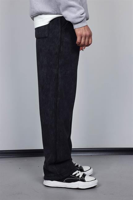 Erkek Baskılı Yıkamalı Baggy Fit Eşofman Siyah