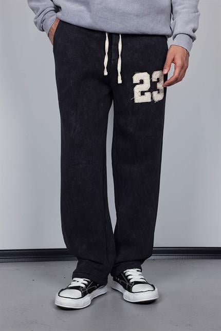 Erkek Baskılı Yıkamalı Baggy Fit Eşofman Siyah