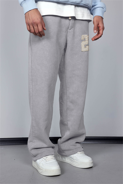 Erkek Baskılı Yıkamalı Baggy Fit Eşofman Gri