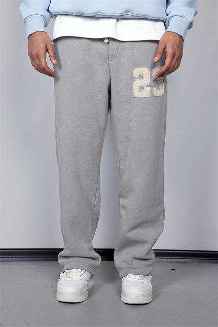 Erkek Baskılı Yıkamalı Baggy Fit Eşofman Gri