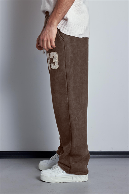 Erkek Baskılı Yıkamalı Baggy Fit Eşofman Kahverengi