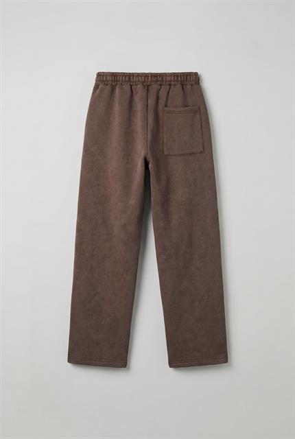 Erkek Baskılı Yıkamalı Baggy Fit Eşofman Kahverengi