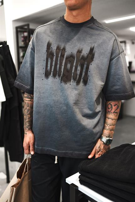 Erkek Baskılı Yıkamalı Oversize T-Shirt Siyah