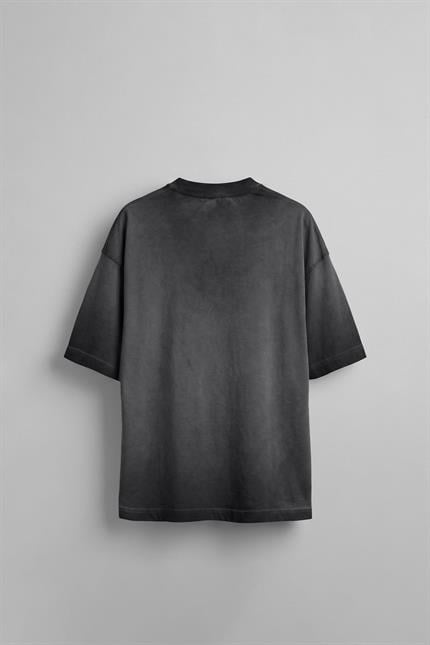 Erkek Baskılı Yıkamalı Oversize T-Shirt Siyah