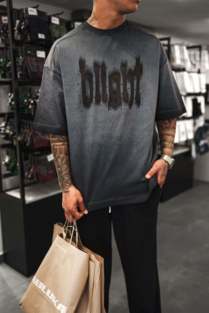 Erkek Baskılı Yıkamalı Oversize T-Shirt Siyah