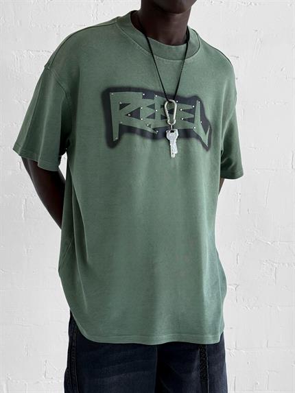 Erkek Baskılı Yıkamalı Premium Oversize T-Shirt Haki