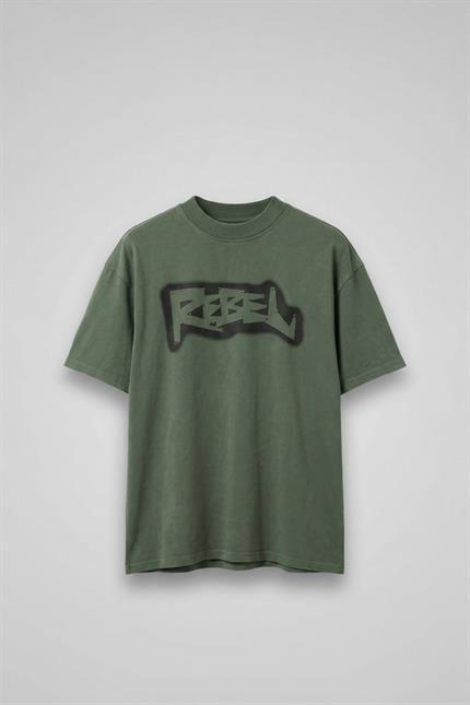 Erkek Baskılı Yıkamalı Premium Oversize T-Shirt Haki