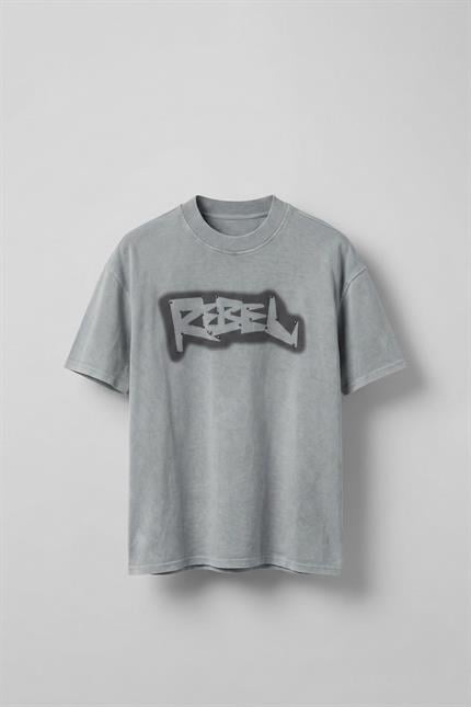 Erkek Baskılı Yıkamalı Premium Oversize T-Shirt Gri