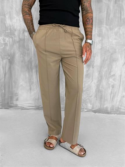 Erkek Beli Lastikli Baggy Pantolon Açık Kahve