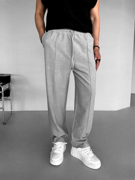 Erkek Beli Lastikli Baggy Pantolon Gri