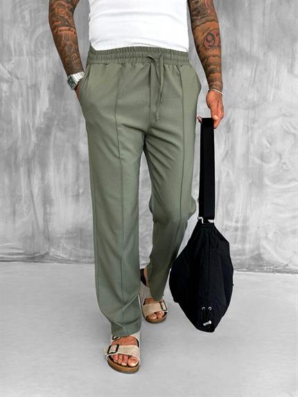 Erkek Beli Lastikli Baggy Pantolon Haki