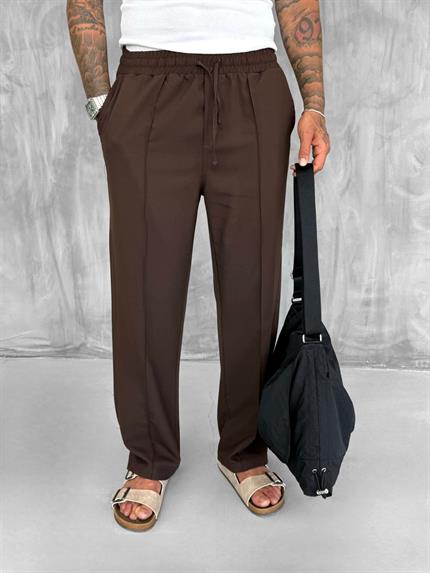 Erkek Beli Lastikli Baggy Pantolon Kahve