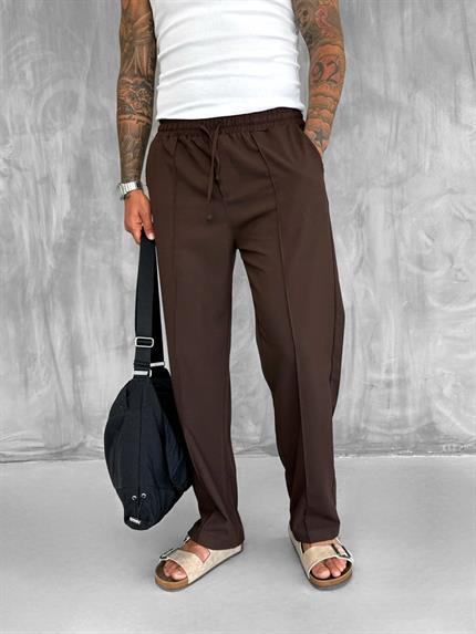 Erkek Beli Lastikli Baggy Pantolon Kahve
