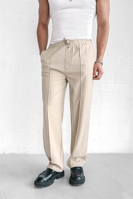 Erkek Beli Lastikli Baggy Pantolon Krem