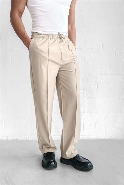 Erkek Beli Lastikli Baggy Pantolon Krem